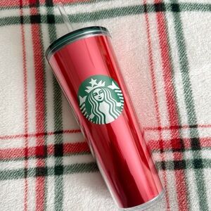 New Starbucks Venti 24oz Plastic Insulated Tumbler Metallic Red & Green